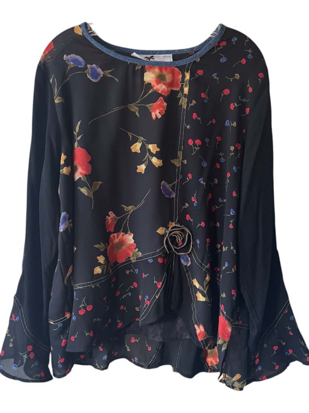 Vtg Tommy n Loulou Blouse Woman’s XL Floral Peplum Artsy Boho Cottage Y2K 90s